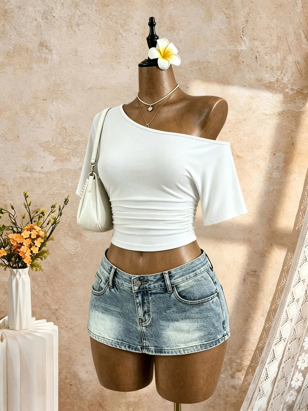 Ruched One-Shoulder Top
