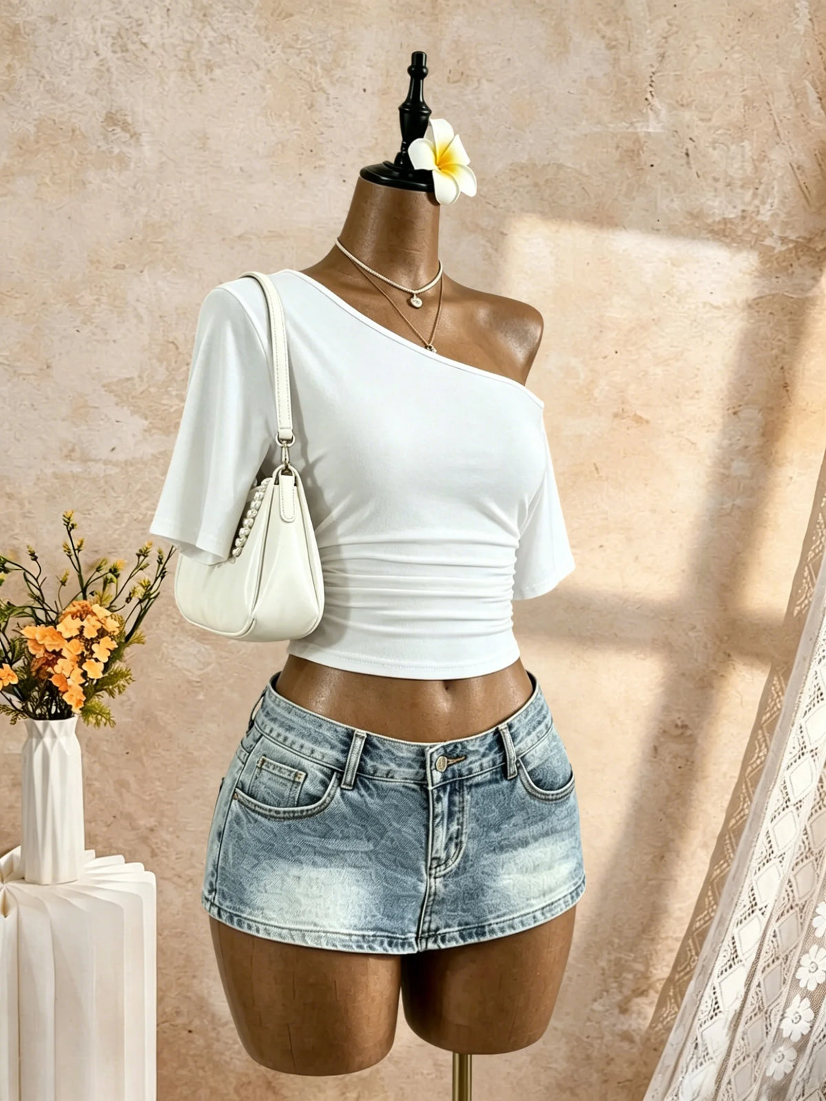 Ruched One-Shoulder Top