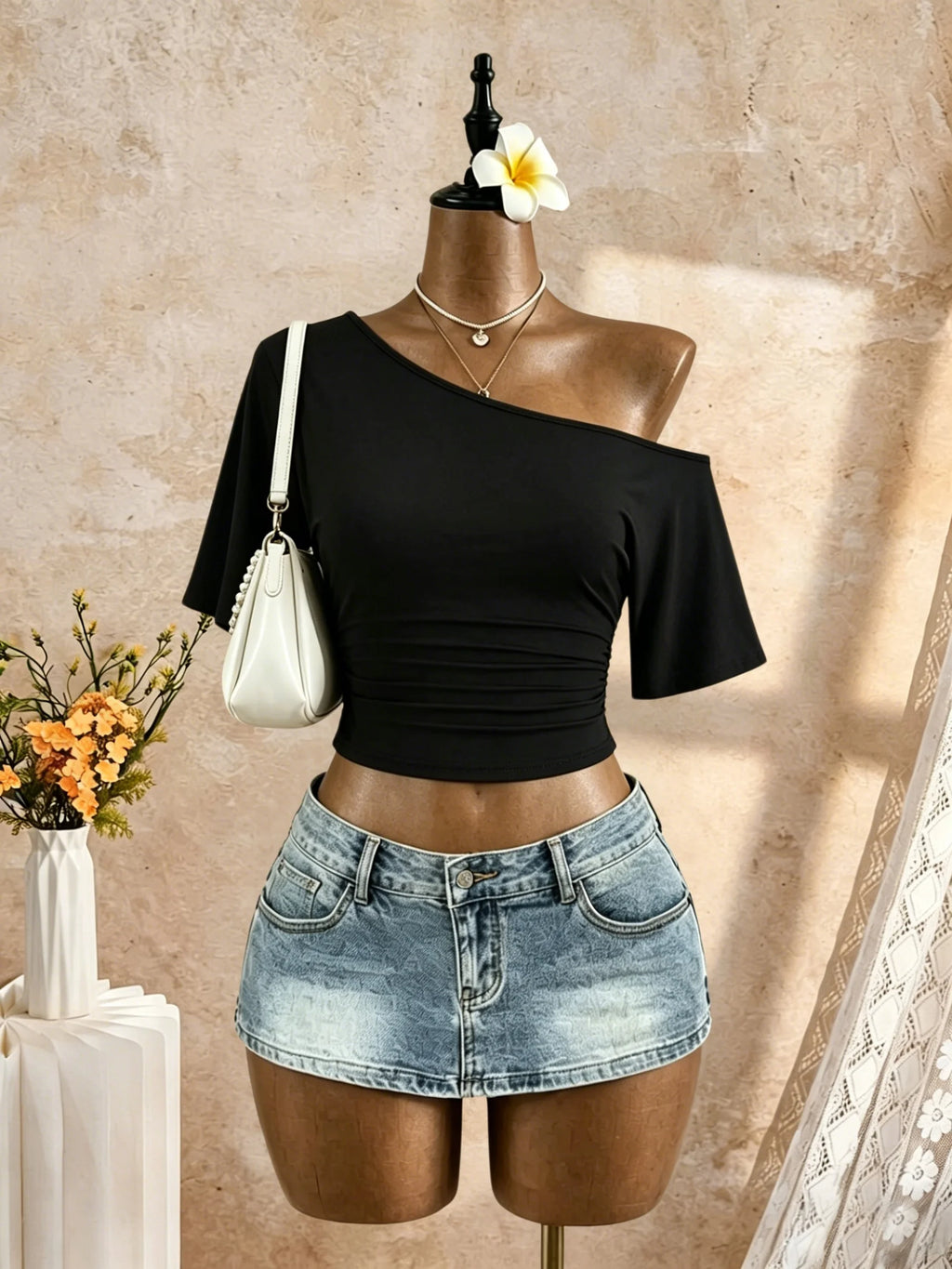 Ruched One-Shoulder Top